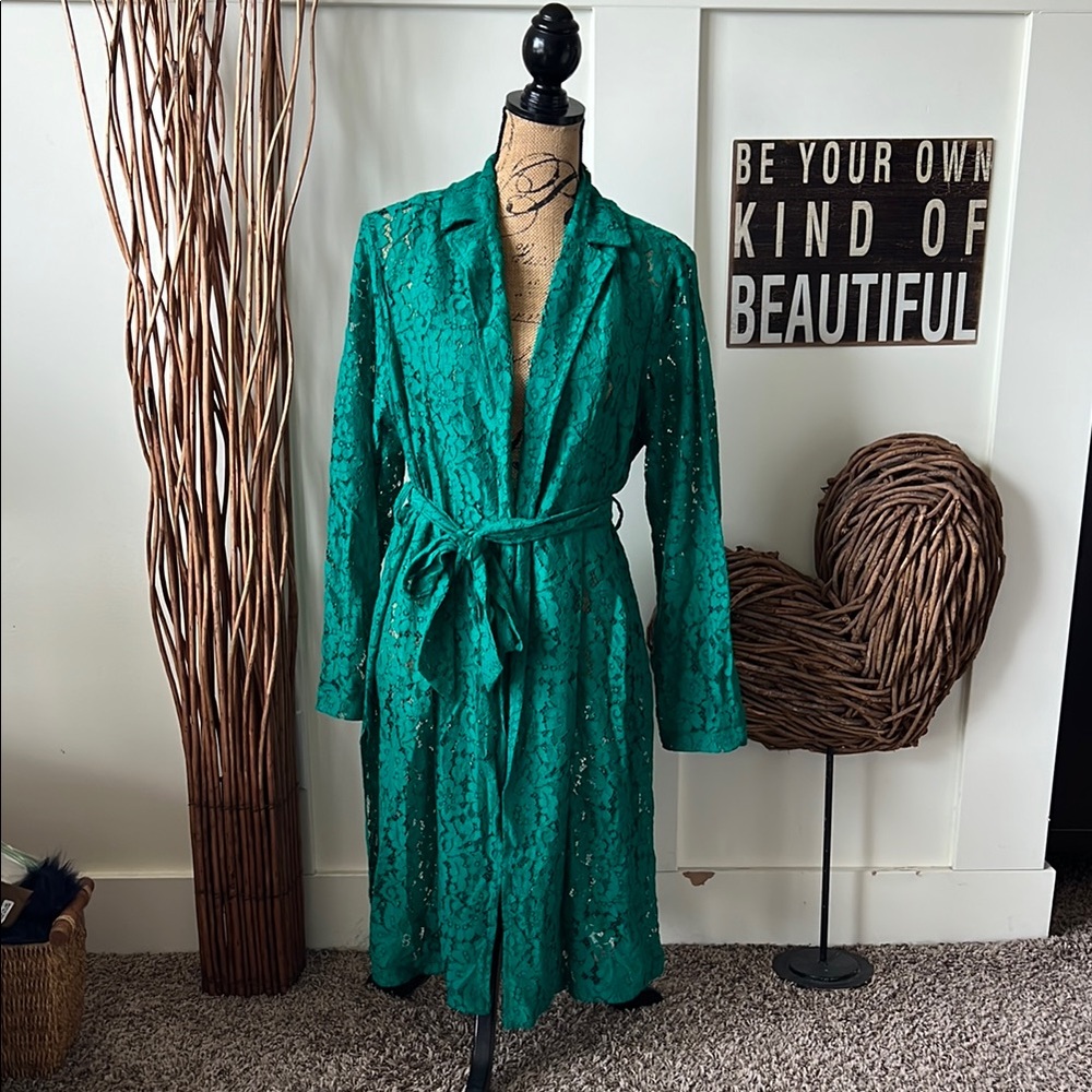 Torrid Green Lace Trench Coat Style Jacket